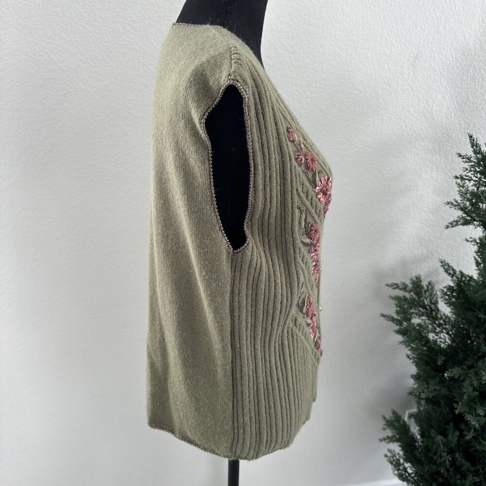Koret Vintage Sweater Vest Women’s Size Large Green Flower Floral Acrylic Nylon - Picture 7 of 14